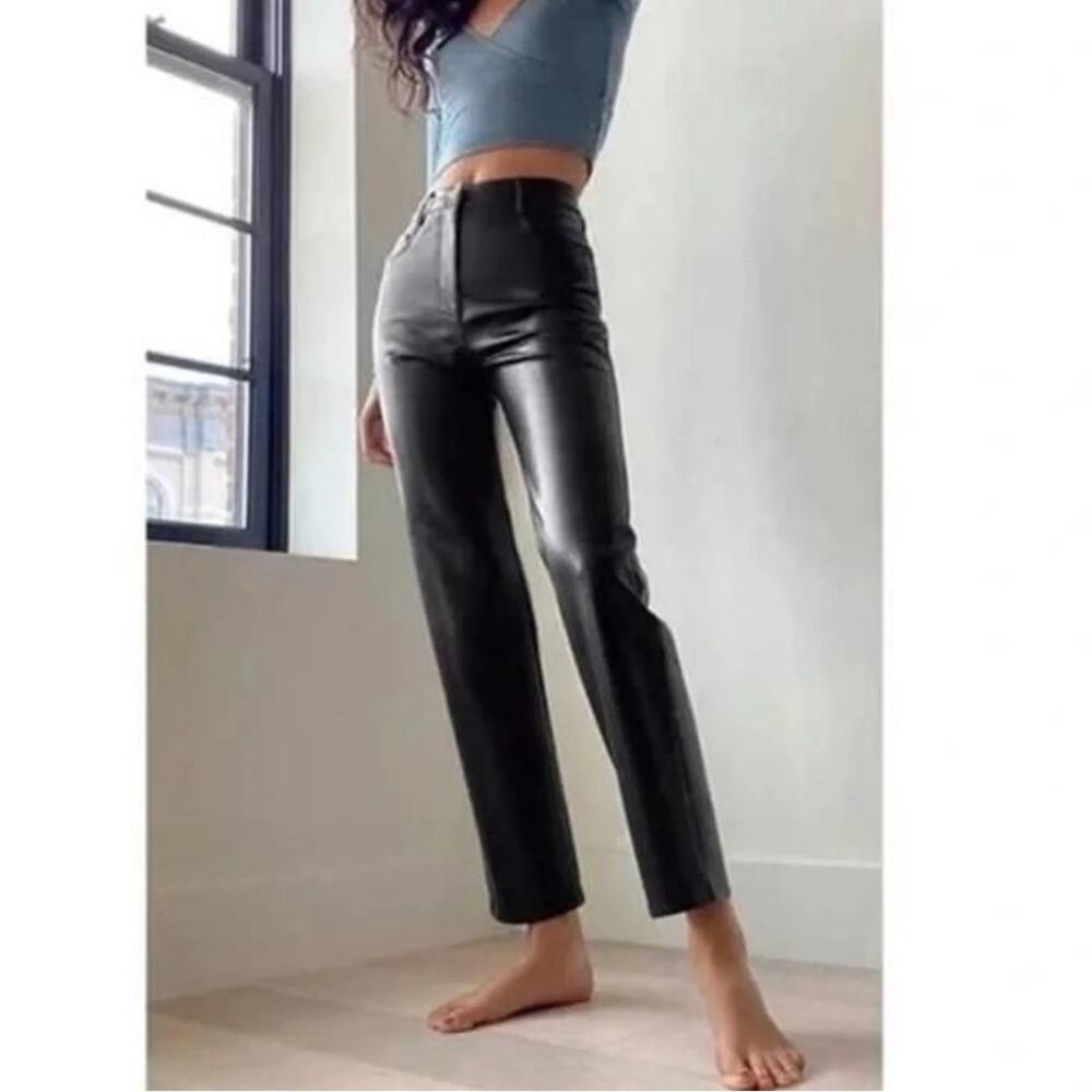 REM Garson Black Leather Biker Pants Bootcut Low Rise Size 8‎ Moto